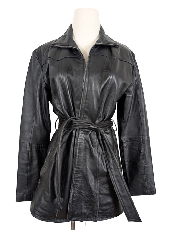 Vintage Jackets & Blazers - Vintage Leather Jacket Belted Size Medium Black Biker